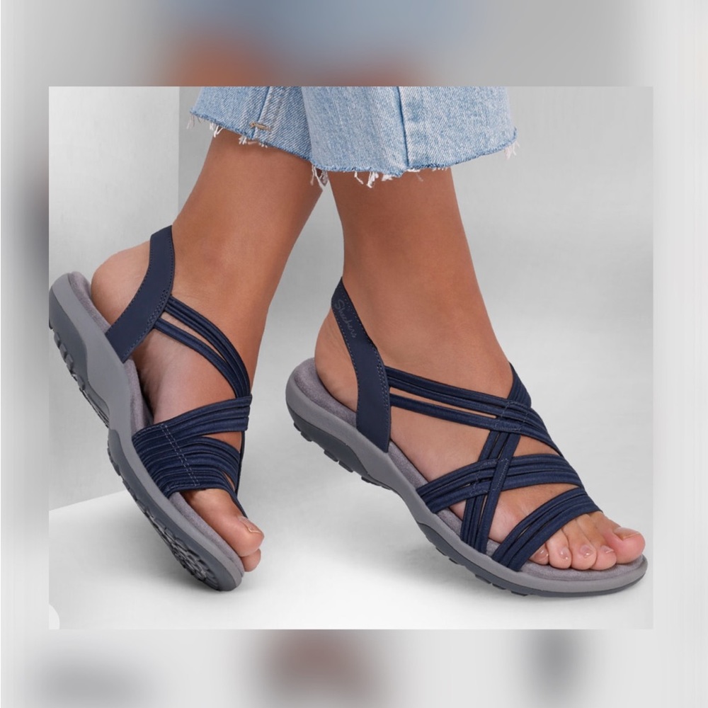 Skechers Reggae Slim - Simply Stretch Memory Foam Cushioned Blue Sandals Size 9